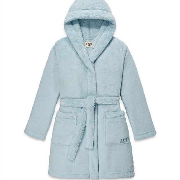 NWT UGG Aarti Blue Hooded Plush 1/2 Robe